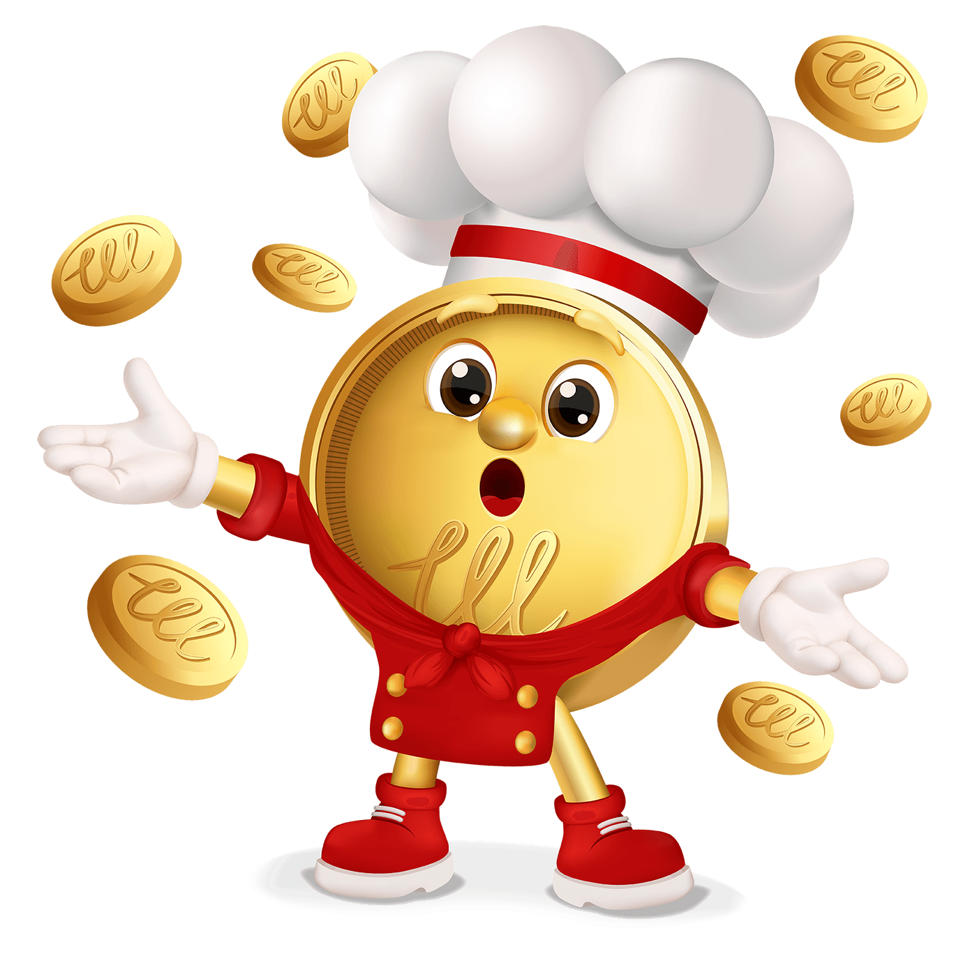 ШефКоин маскот с монетами